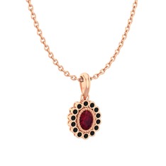 Rayiha Kolye - Kök yakut ve siyah zirkon 8 ayar rose altın kolye (40 cm rose altın rolo zincir) #rkazzr
