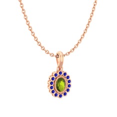 Rayiha Kolye - Peridot ve lab safir 925 ayar rose altın kaplama gümüş kolye (40 cm rose altın rolo zincir) #s8du1t