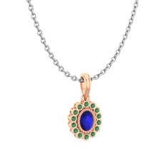 Lab safir ve kök zümrüt 8 ayar rose altın kolye (40 cm beyaz altın rolo zincir)