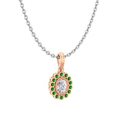 Rayiha Kolye - Swarovski ve yeşil kuvars 8 ayar rose altın kolye (40 cm beyaz altın rolo zincir) #sj0b8l