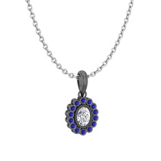 Rayiha Kolye - Swarovski ve lab safir 925 ayar siyah rodyum kaplama gümüş kolye (40 cm beyaz altın rolo zincir) #suu68q