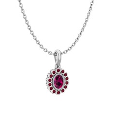 Rayiha Kolye - Rodolit garnet ve kök yakut 925 ayar gümüş kolye (40 cm beyaz altın rolo zincir) #t7dyvh