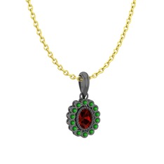 Rayiha Kolye - Garnet ve yeşil kuvars 925 ayar siyah rodyum kaplama gümüş kolye (40 cm altın rolo zincir) #tvmd5x