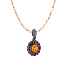 Rayiha Kolye - Sitrin ve rodolit garnet 925 ayar siyah rodyum kaplama gümüş kolye (40 cm rose altın rolo zincir) #u1shmt