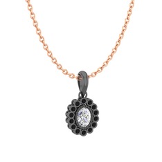 Rayiha Kolye - Swarovski ve siyah zirkon 925 ayar siyah rodyum kaplama gümüş kolye (40 cm rose altın rolo zincir) #ufat6g