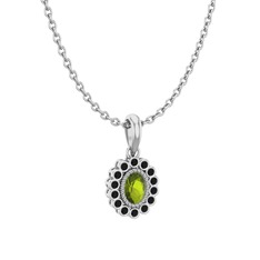 Rayiha Kolye - Peridot ve siyah zirkon 18 ayar beyaz altın kolye (40 cm gümüş rolo zincir) #ujy9xp