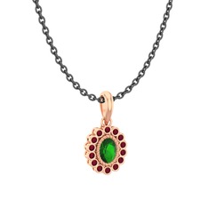 Rayiha Kolye - Yeşil kuvars ve kök yakut 18 ayar rose altın kolye (40 cm gümüş rolo zincir) #ul0lcx