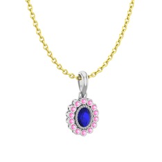 Rayiha Kolye - Lab safir ve pembe kuvars 925 ayar gümüş kolye (40 cm altın rolo zincir) #uwhir