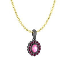 Rayiha Kolye - Pembe kuvars ve rodolit garnet 925 ayar siyah rodyum kaplama gümüş kolye (40 cm altın rolo zincir) #v0x7g9