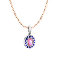 Rayiha Kolye - Pembe kuvars ve lab safir 925 ayar gümüş kolye (40 cm gümüş rolo zincir) #v9dwhq