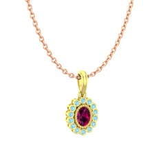 Rodolit garnet ve akuamarin 8 ayar altın kolye (40 cm rose altın rolo zincir)
