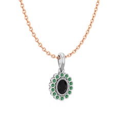 Rayiha Kolye - Siyah zirkon ve kök zümrüt 925 ayar gümüş kolye (40 cm rose altın rolo zincir) #vfohyw