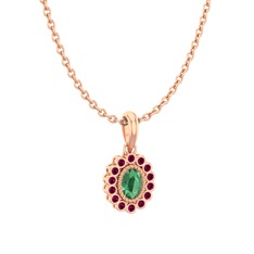 Rayiha Kolye - Kök zümrüt ve rodolit garnet 14 ayar rose altın kolye (40 cm rose altın rolo zincir) #vocn05