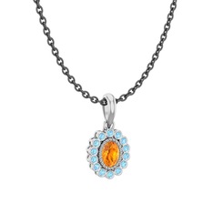 Rayiha Kolye - Sitrin ve akuamarin 14 ayar beyaz altın kolye (40 cm gümüş rolo zincir) #wjdbvt