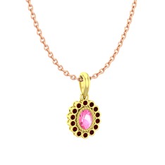Rayiha Kolye - Pembe kuvars ve garnet 14 ayar altın kolye (40 cm gümüş rolo zincir) #wn1vq2
