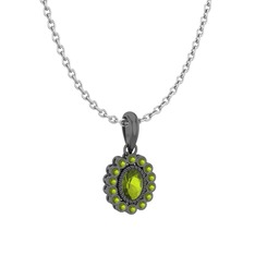 Rayiha Kolye - Peridot 925 ayar siyah rodyum kaplama gümüş kolye (40 cm beyaz altın rolo zincir) #wy5dm2