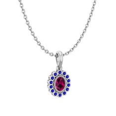 Rayiha Kolye - Rodolit garnet ve lab safir 8 ayar beyaz altın kolye (40 cm beyaz altın rolo zincir) #x2hn4f