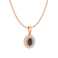 Rayiha Kolye - Dumanlı kuvars ve akuamarin 18 ayar rose altın kolye (40 cm rose altın rolo zincir) #x3ea2y