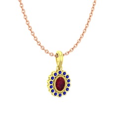 Rayiha Kolye - Kök yakut ve lab safir 14 ayar altın kolye (40 cm rose altın rolo zincir) #x5rht9