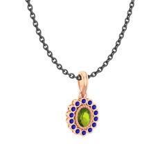 Peridot ve lab safir 18 ayar rose altın kolye (40 cm gümüş rolo zincir)