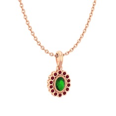 Yeşil kuvars ve kök yakut 925 ayar rose altın kaplama gümüş kolye (40 cm rose altın rolo zincir)