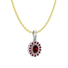 Rayiha Kolye - Garnet ve kök yakut 8 ayar beyaz altın kolye (40 cm gümüş rolo zincir) #xqs2tg