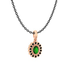Rayiha Kolye - Yeşil kuvars ve siyah zirkon 18 ayar rose altın kolye (40 cm gümüş rolo zincir) #xrbm73