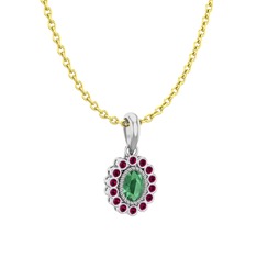 Kök zümrüt ve rodolit garnet 18 ayar beyaz altın kolye (40 cm altın rolo zincir)