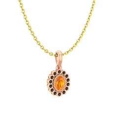 Rayiha Kolye - Sitrin ve dumanlı kuvars 8 ayar rose altın kolye (40 cm altın rolo zincir) #y9cmu4