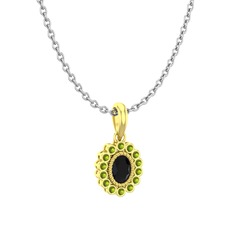 Rayiha Kolye - Siyah zirkon ve peridot 925 ayar altın kaplama gümüş kolye (40 cm beyaz altın rolo zincir) #y9x454