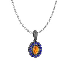 Rayiha Kolye - Sitrin ve lab safir 925 ayar siyah rodyum kaplama gümüş kolye (40 cm beyaz altın rolo zincir) #yhw8j8