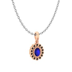 Rayiha Kolye - Lab safir ve dumanlı kuvars 14 ayar rose altın kolye (40 cm beyaz altın rolo zincir) #yprzcm