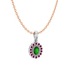 Rayiha Kolye - Yeşil kuvars ve rodolit garnet 8 ayar beyaz altın kolye (40 cm rose altın rolo zincir) #yqlizh