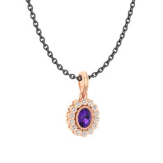 Rayiha Kolye - Ametist ve pırlanta 925 ayar rose altın kaplama gümüş kolye (0.154 karat, 40 cm gümüş rolo zincir) #z0t84w
