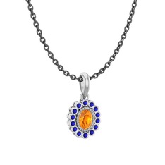 Rayiha Kolye - Sitrin ve lab safir 18 ayar beyaz altın kolye (40 cm gümüş rolo zincir) #z10crq