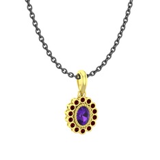 Ametist ve garnet 14 ayar altın kolye (40 cm gümüş rolo zincir)