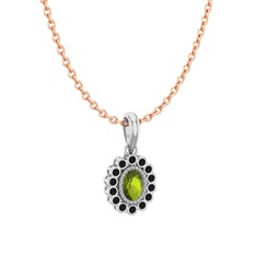 Rayiha Kolye - Peridot ve siyah zirkon 18 ayar beyaz altın kolye (40 cm rose altın rolo zincir) #z5lkmf