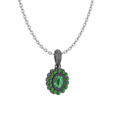 Rayiha Kolye - Kök zümrüt ve yeşil kuvars 925 ayar siyah rodyum kaplama gümüş kolye (40 cm beyaz altın rolo zincir) #z7p6kb