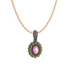 Rayiha Kolye - Pembe kuvars ve peridot 925 ayar siyah rodyum kaplama gümüş kolye (40 cm rose altın rolo zincir) #zdhuwm