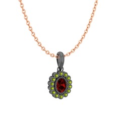 Rayiha Kolye - Garnet ve peridot 925 ayar siyah rodyum kaplama gümüş kolye (40 cm rose altın rolo zincir) #zhkwjh