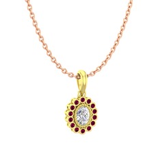 Swarovski ve rodolit garnet 925 ayar altın kaplama gümüş kolye (40 cm rose altın rolo zincir)