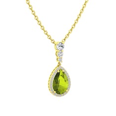 Nil Damlası Kolye - Peridot ve beyaz zirkon 8 ayar altın kolye (40 cm altın rolo zincir) #108qlea