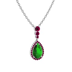 Yeşil kuvars ve rodolit garnet 14 ayar beyaz altın kolye (40 cm beyaz altın rolo zincir)