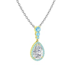 Swarovski ve akuamarin 925 ayar altın kaplama gümüş kolye (40 cm beyaz altın rolo zincir)