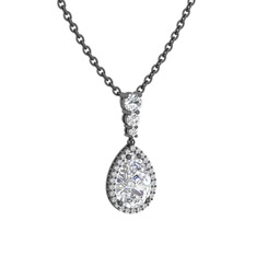Nil Damlası Kolye - Swarovski ve beyaz zirkon 925 ayar siyah rodyum kaplama gümüş kolye (40 cm gümüş rolo zincir) #10xtloi