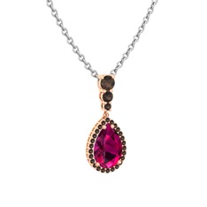 Rodolit garnet ve dumanlı kuvars 925 ayar rose altın kaplama gümüş kolye (40 cm beyaz altın rolo zincir)