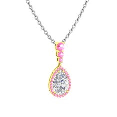 Nil Damlası Kolye - Swarovski ve pembe kuvars 925 ayar altın kaplama gümüş kolye (40 cm beyaz altın rolo zincir) #11gt531