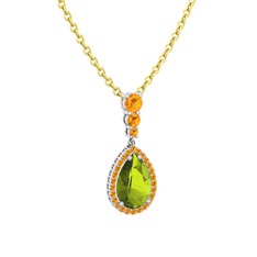 Nil Damlası Kolye - Peridot ve sitrin 14 ayar beyaz altın kolye (40 cm gümüş rolo zincir) #11l6xo2