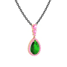 Nil Damlası Kolye - Yeşil kuvars ve pembe kuvars 925 ayar rose altın kaplama gümüş kolye (40 cm gümüş rolo zincir) #11vue3x
