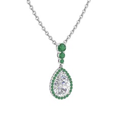 Swarovski ve kök zümrüt 8 ayar beyaz altın kolye (40 cm beyaz altın rolo zincir)